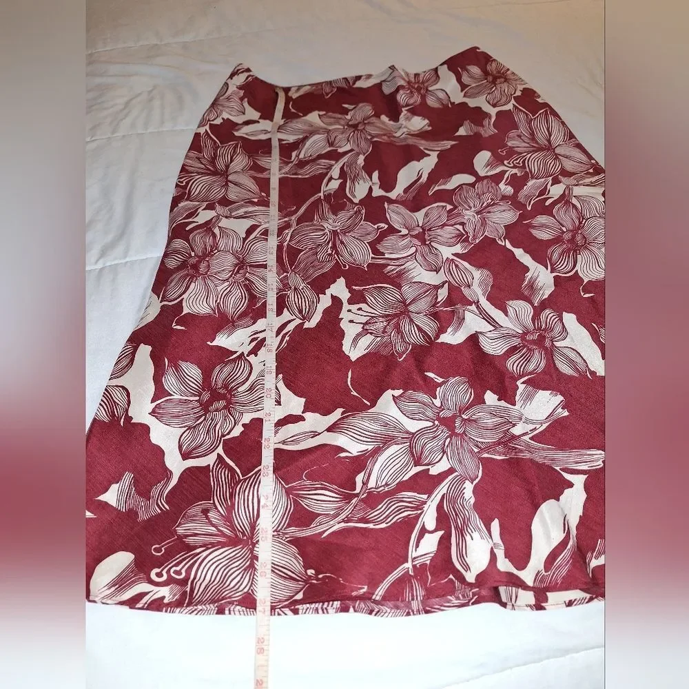 Kate Hill 14P A-Line Skirt - Wine, White Floral Silk